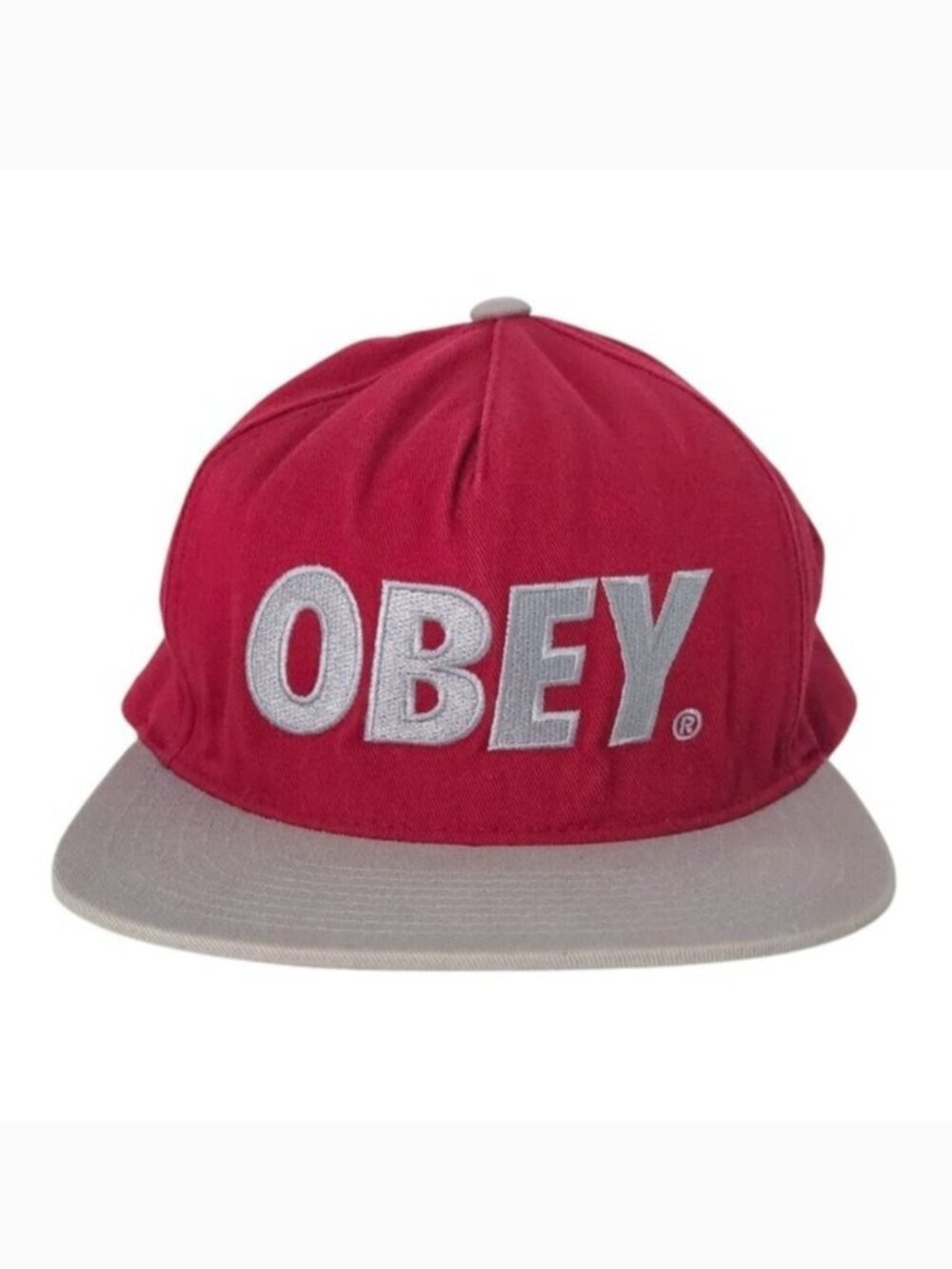 Obey Red, Gray & Silver Embroidered Snapback Baseball Cap Hat
